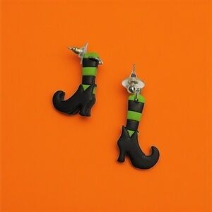 Witch Boot Earrings in Black and Green